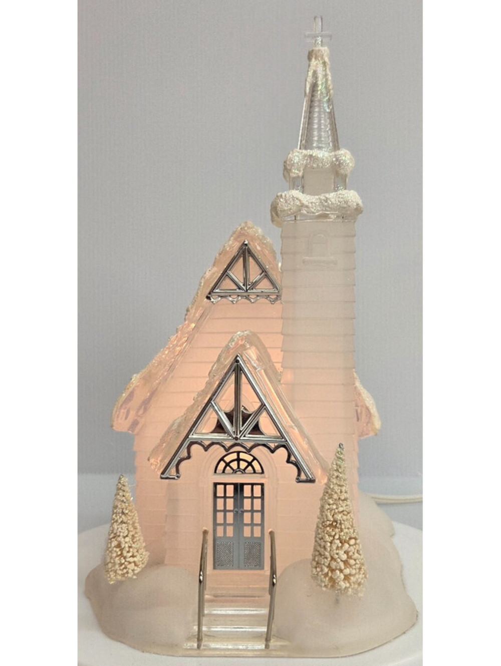 Lighted Iridescent Christmas Church Chapel Snow Village Decor Clear Acrylic VTG